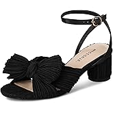MUCCCUTE Women's Bow Knot Heeled Sandals Ankle Buckle Strap Chunky Heels | Open Toe Heels Comfortable Wedding Party Bride Fashion Heels