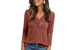 AUTOMET Womens Long Sleeve Tunic Top V Neck Button Shirts 2025 Dressy Casual Business Blouses