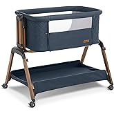 Jimglo 3 in 1 Baby Bassinet, Rocking Bassinets with Comfy Mattress and Wheels, Adjustable Height Bassinet Bedside Sleeper, Easy Folding Portable Crib for Newborn (Navy Blue)