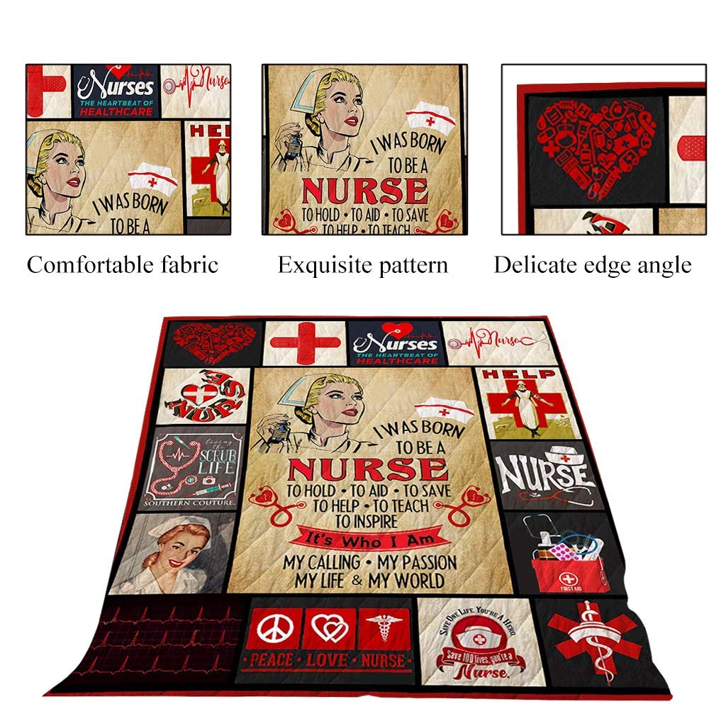 3D Printed Quilt | Proud to Be A Nurse Camping Quilt | All-Season Quilts Comforters with Reversible Cotton | Blanket for Traveling, Picnics, Beach Trips, Concerts and Home (Proud to Be a Nurse)