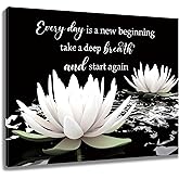 SCECALA Black and White Floral Wall Art Inspirational Quotes with Water Lily Wall Art for Living Room Zen Spa Canvas Wall Art Decor for Bedroom Bathroom Home Office Ready to Hang 12L x 16W Inch