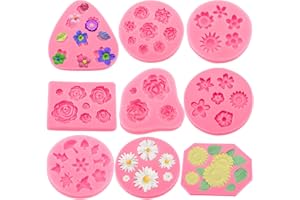 TOPZEA 9Pcs Flower Fondant Cake Molds, Silicone Candy Molds for Chocolate, Cake, Fudge, Polymer Clay, Soap Making, Crafting P