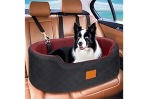 FEPOREN Dog Car Seat for Medium Dogs Up to 50 lbs, Pet Booster Seat for Cars SUVs and Trucks, Travel Dog Bed with Safety Strap, Thick Cushion, Non-Slip Base, Washable and Portable(Black/Red
