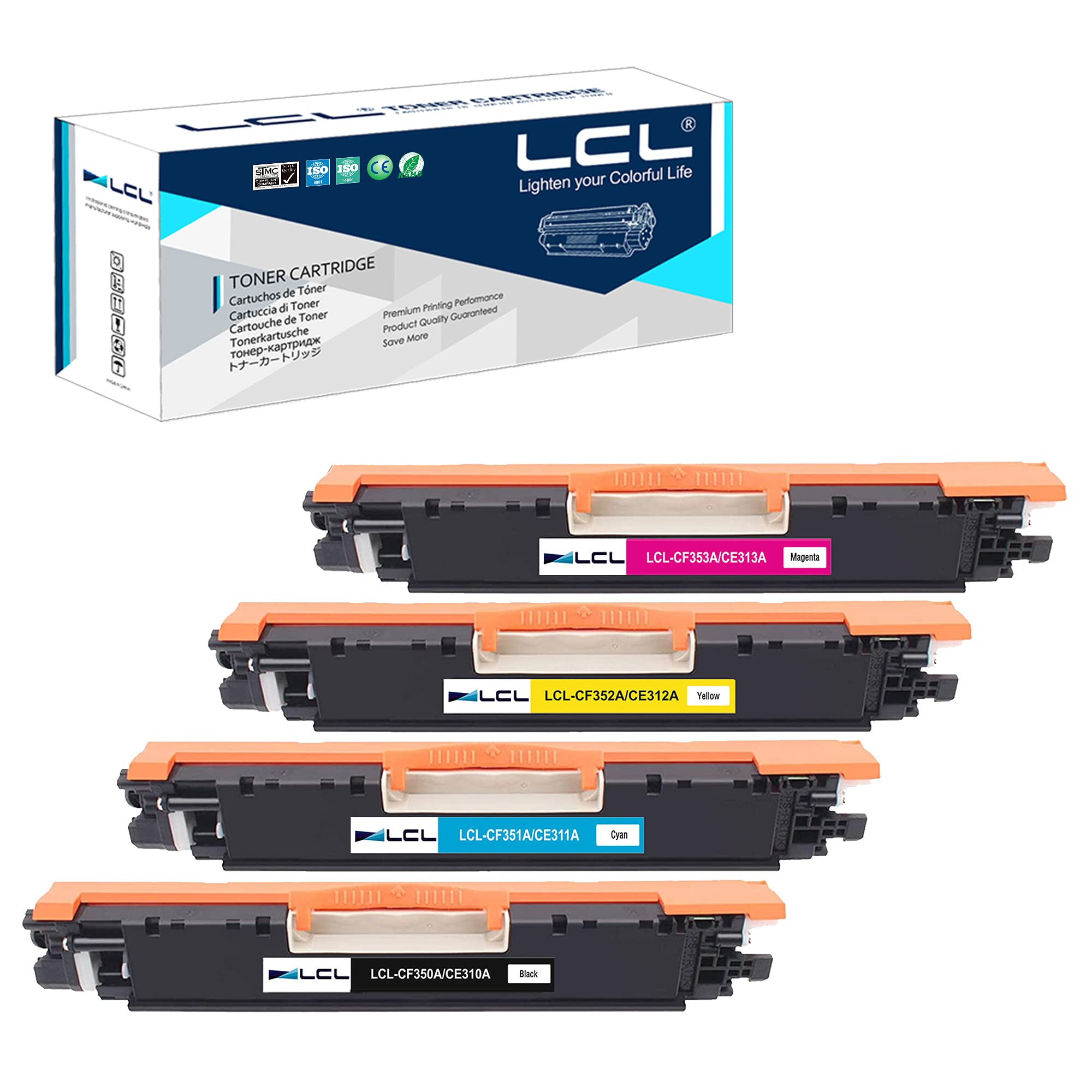 LCL Remanufactured Toner Cartridge 126A CE310A CE311A CE312A CE313A (4PK KCMY) Replacement for HP Laserjet Pro CP1020 CP1025 CP1025nw LaserJet 100 color MFP M175 M175nw M175a M175n M175w Pro 200 M275