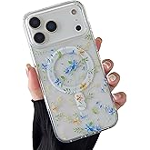 ZTOFERA for iPhone 17 Pro Max Magnetic Case Compatible with Magsafe,Aesthetic Floral Pattern Design Cute for Girl Women,Anti-Drop Protective Hard Phone Cover for iPhone 17 Pro Max-Blue Flower