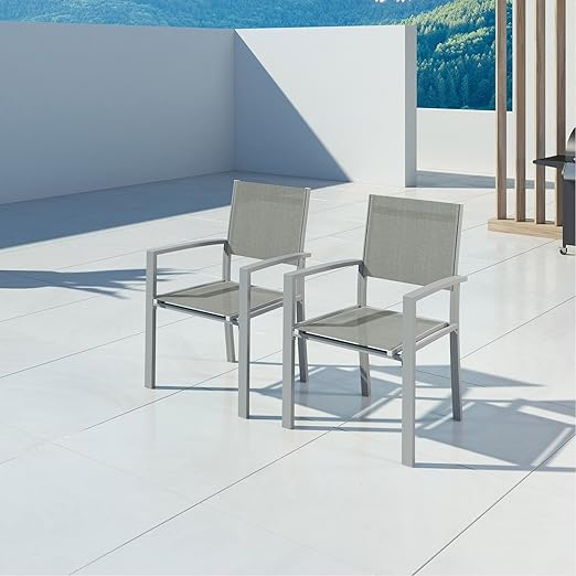 Hara 2 Fauteuils Aluminium Argenté Textilène Gris Clair