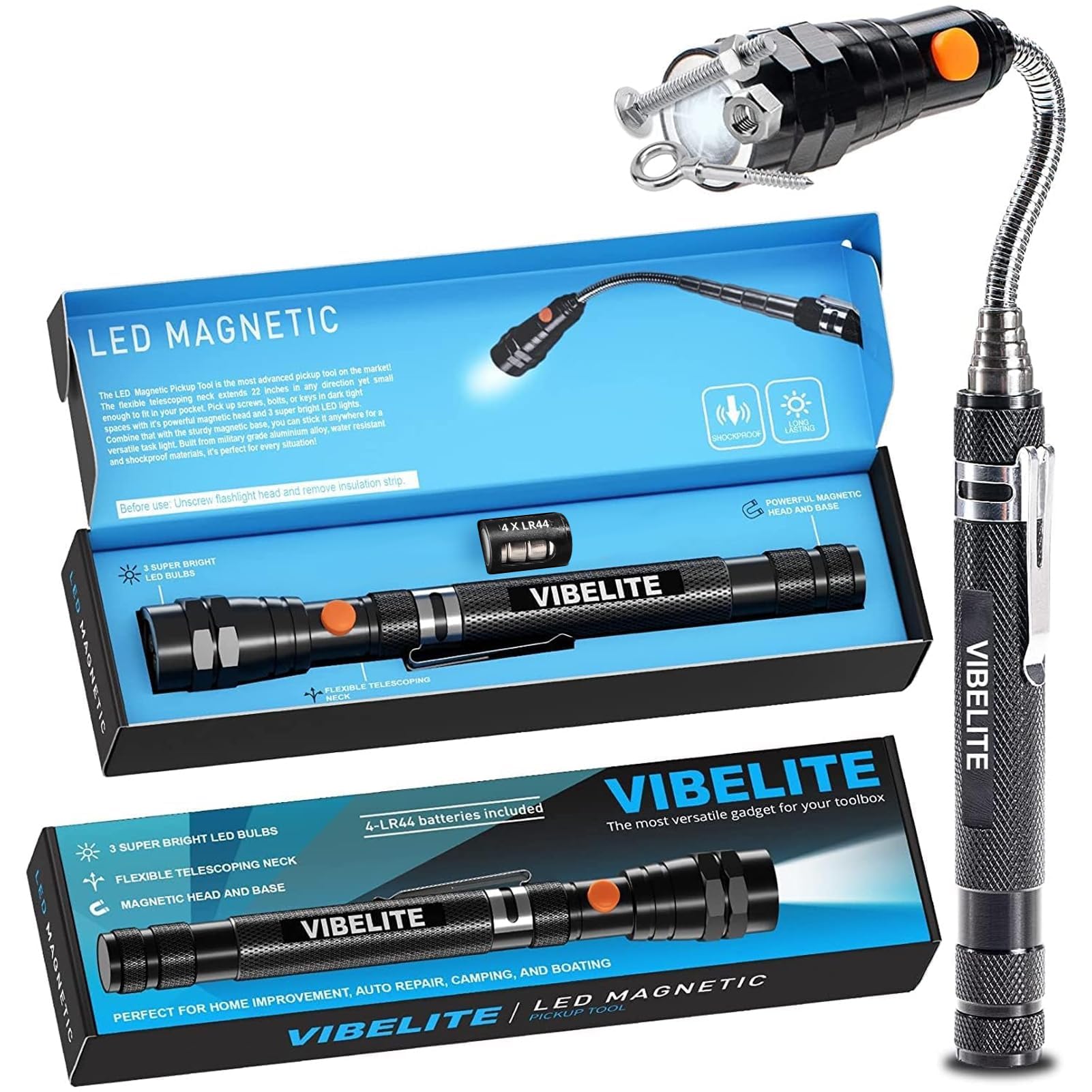 Photo 1 of VIBELITE Extendable Magnetic Flashlight with Telescoping Magnet Pickup Tool-Cool Gadget Gifts for Him, Husband, Men, Dad, Father, Mechanic,Tech, Handyman, Boyfriend, Women, Black