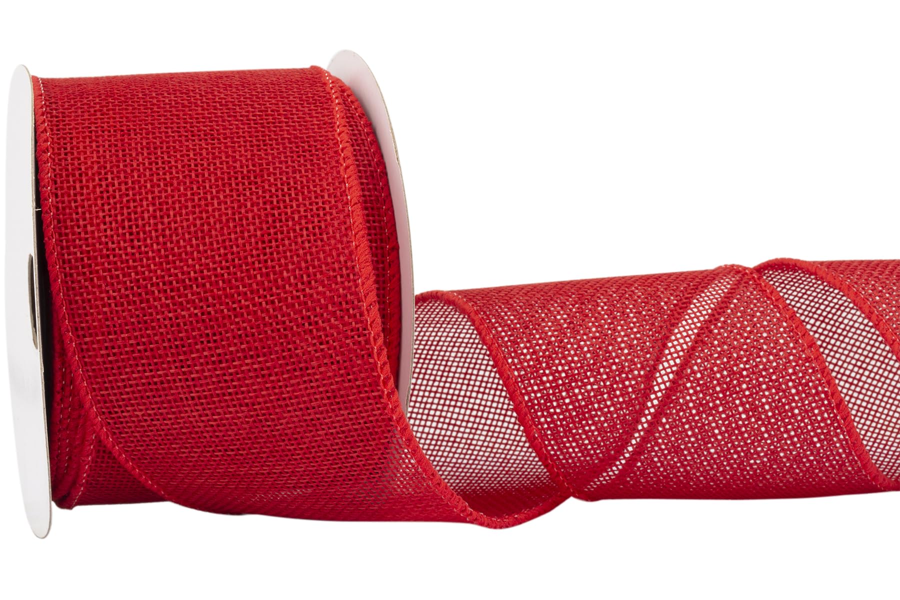 Zofrud Red Burlap Ribbon - 64mm x 9M | Faux Jute Wired Ribbon for Wreaths, Christmas Decorations, Rustic Weddings, and Large Bow