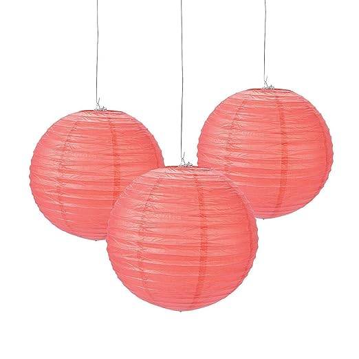 Set Of 6 Coral Round Paper Lantern 12 Lamp Shades For Wedding