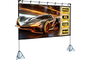 Projector Screen and Stand, HYZ 150 inch Rear Front Portable Projection Screen, 4K HD Foldable Outdoor Projector Screen with 160° Viewing Angle, Carry Bag for Home Theater, Office, Backyard
