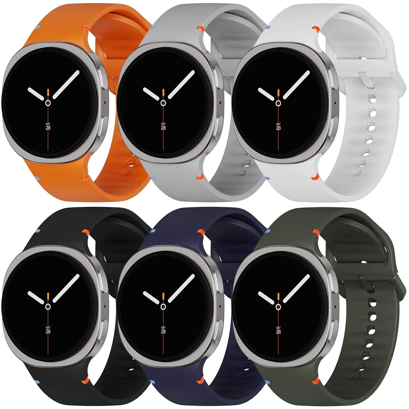 Sport Bands Compatible for Samsung Galaxy Watch 8/8 Classic Band,No Gap One Click Soft Silicone Replacement Strap for Galaxy Watch 8 40 44mm/8 Classic 46mm Men Women-6 Packs,S/M
