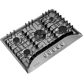 Empava 30-Inch Gas Cooktop, 5 Italian SABAF Burners, Stainless Steel | 5 Italian SABAF burners, NG/LPG dual fuel convertible, thermocouple flame failure protection, dishwasher-safe grates