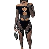 WEICHUJIAN Sexy One Piece Mesh Jumpsuit For Women Hollow See Through Bodysuit Off Shoulder Club Romper
