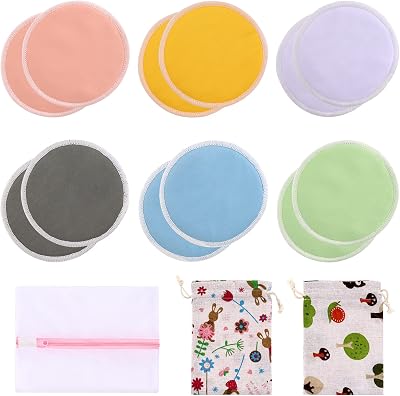 Lictin 12 Pcs Nursing Pads Set Organic Bamboo Washable 6 Pairs + Bags