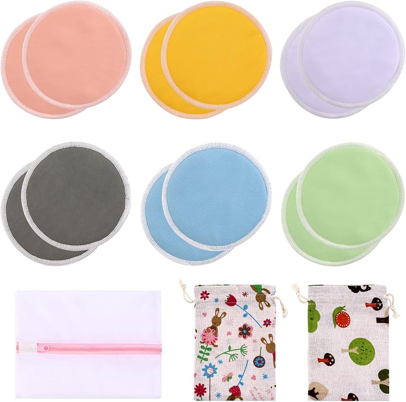 Lictin 12 Pcs Nursing Pads Set Organic Bamboo Washable 6 Pairs + Bags