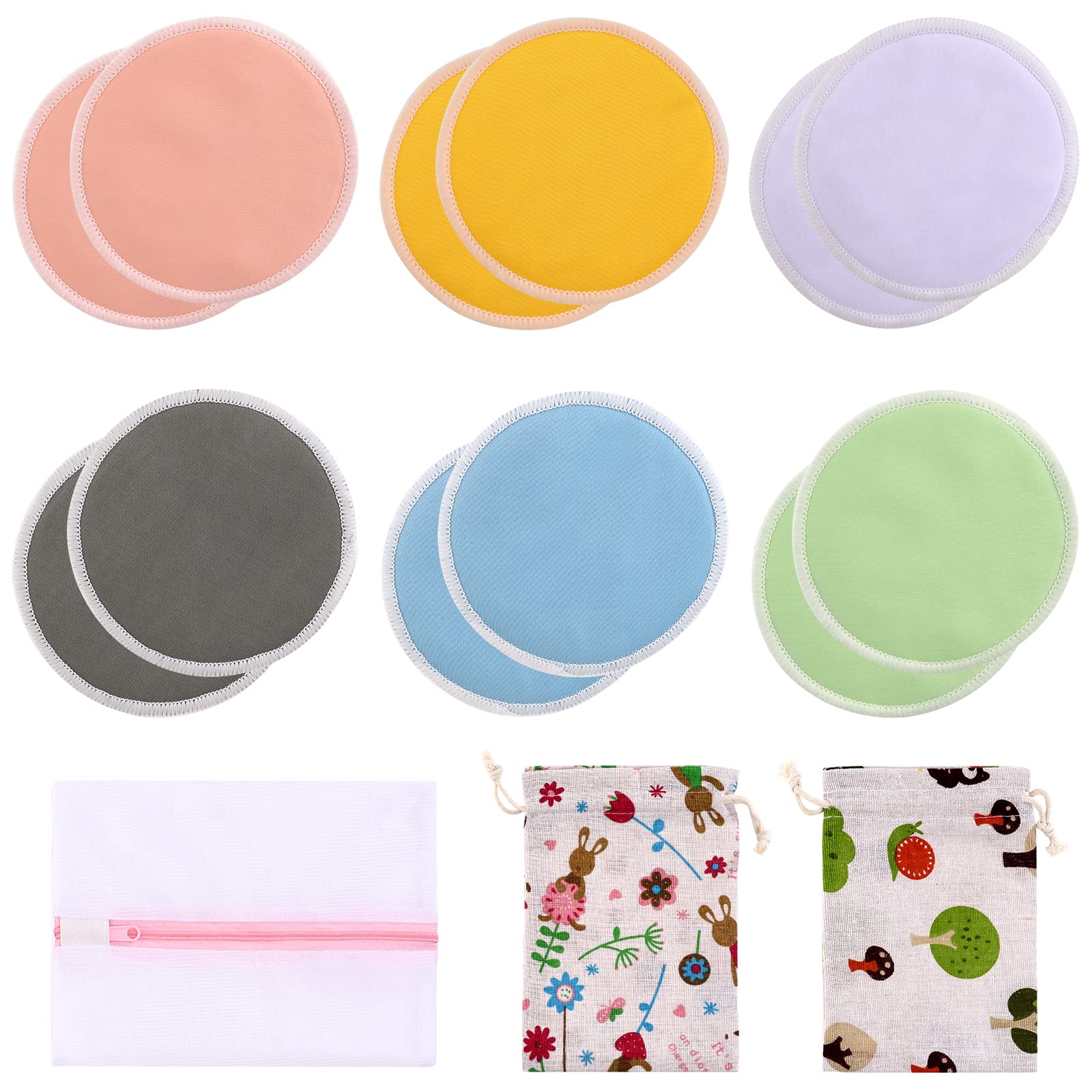 Lictin 12 pcs (6 Pairs) Nursing Pads Set Nursing Pads Washable Organic Bamboo Nursing Pads Reusable Nursing Pads Washable Soft Absorbent Nursing Pads with 1 Laundry Bag and 2 Organza Bags