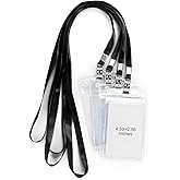 50 Pack Clear Plastic Vertical Name Tag Badge Holder and 50 Pack Black Lanyard Waterproof Name Tag Holder with Lanyard for Adults Kids Office School