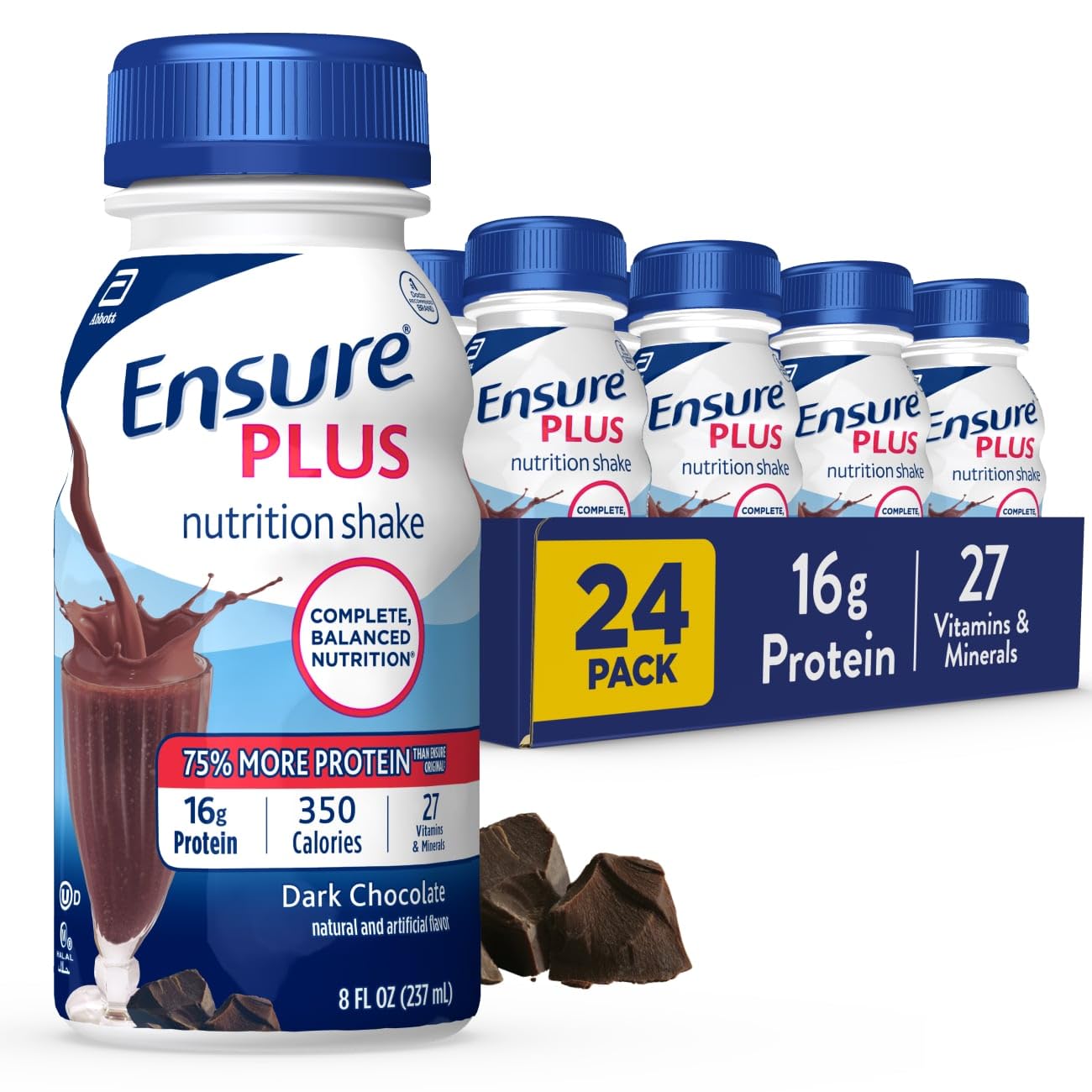 Photo 1 of ***FACTORY SEALED***EXP 1/6/26***Ensure Plus DarkChocolate Nutrition Shake | Meal Replacement Shake | Ready To Drink | 16g Protein and 27 Vitamins and Minerals | 8 fl oz - 24 Pack