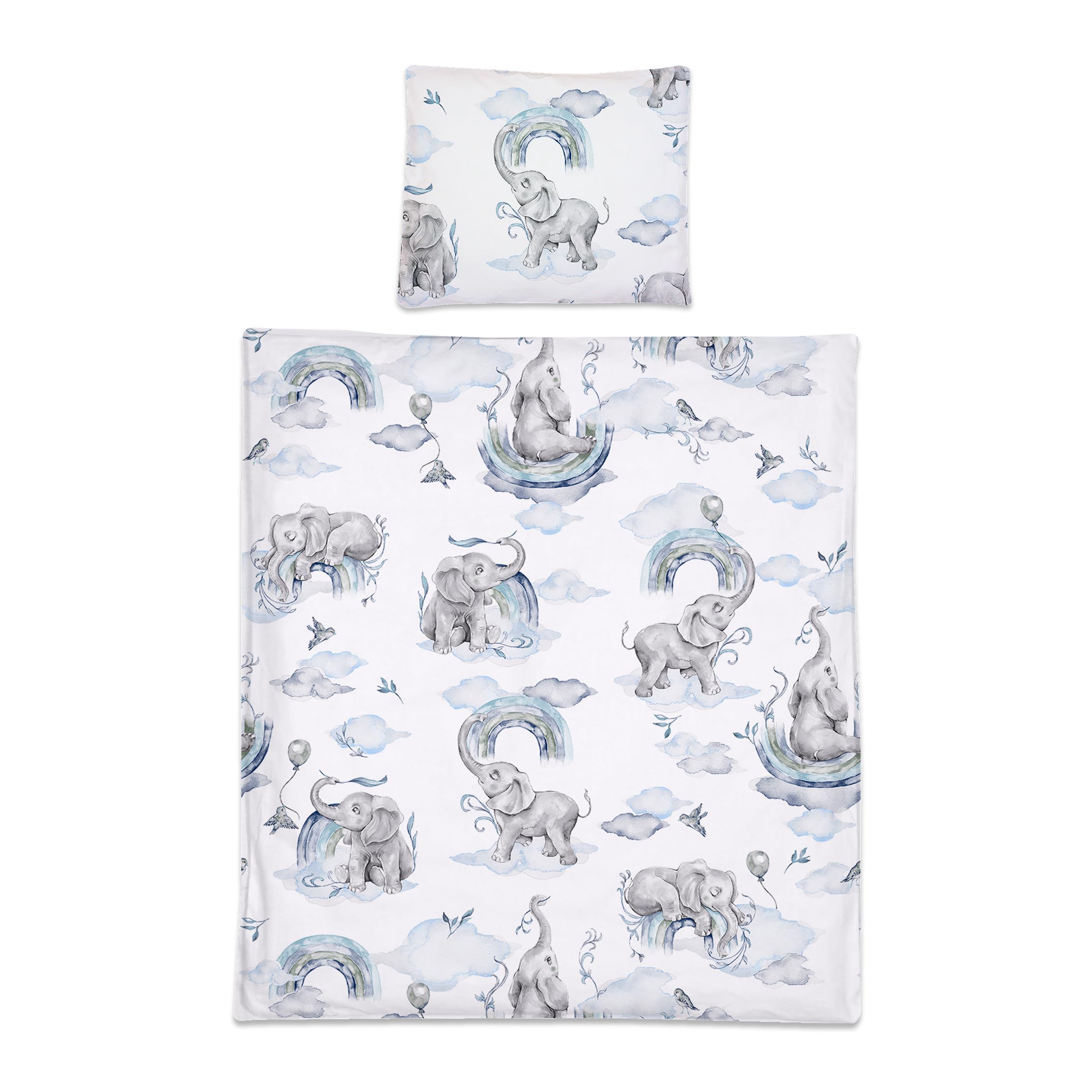 Baby Comfort 2 Piece Baby Kids Bedding Set 80x70 cm Duvet Cover & Pillowcase 12M+ (Blue Elephants) — image 1