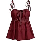 SOLY HUX Women's Peplum Tops Flowy Y2k Cute Ruffle Tie Sleeveless Babydoll Cami Top