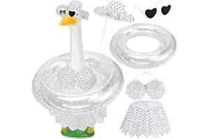 GANSHAYA Hawaiian Porch Goose Outfits Summer Bikini Goose Outfit Fits 23" Goose Statue with Hat Sunglasses & Swimming Ring for Cement Yard Decor(White)