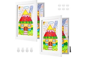 ABCHIOPQ 2 Pack White Kids Art Frame, 8.5x11 Front Opening Wood Kid Artwork Frames Changeable, Wall-mounted or Standing Children Art Frame with Mat, Holds 150 Pcs, Drawing Display Storage Frames