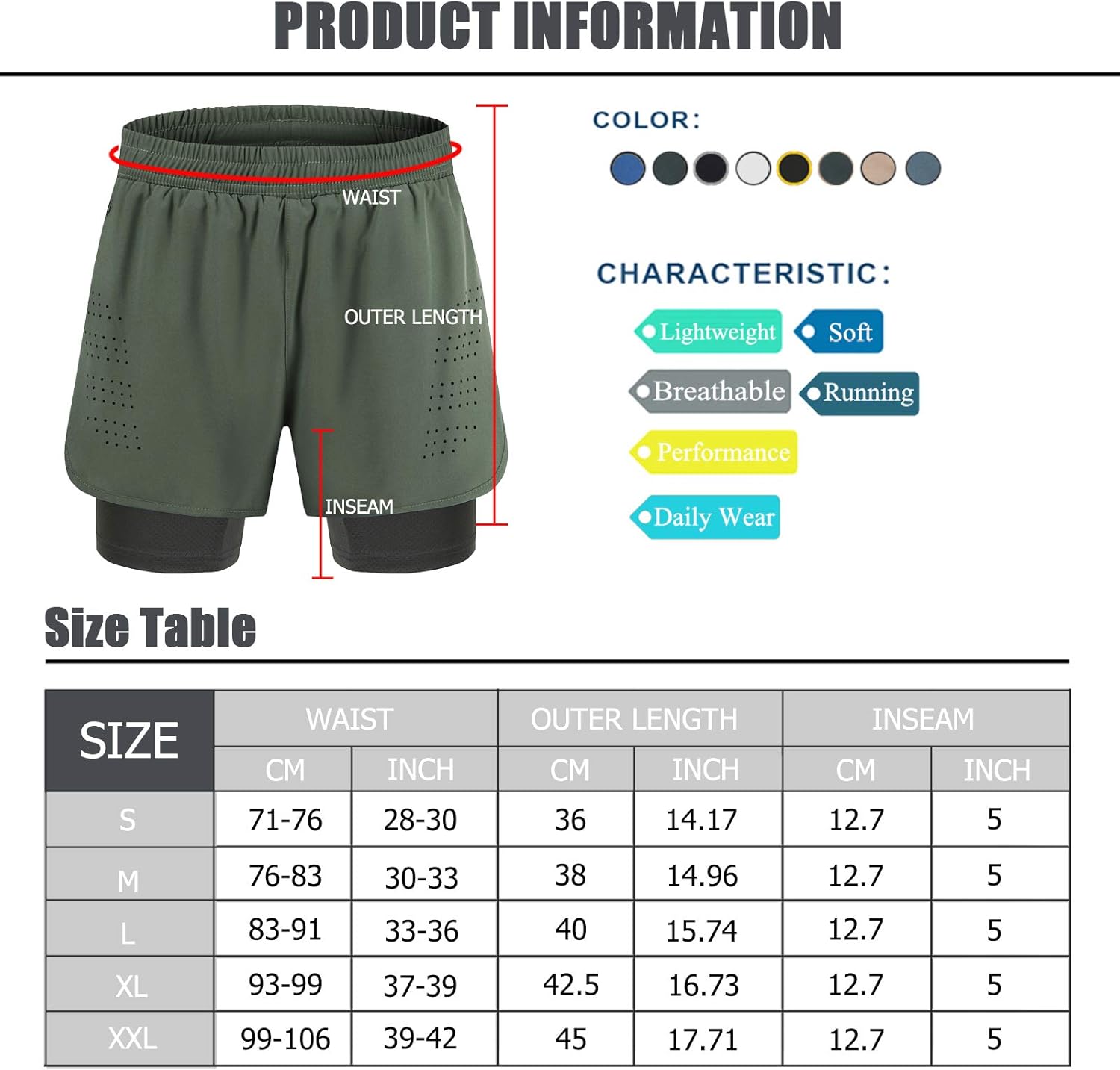 Gesean Men's 2 in 1 Workout Running Shorts 5" Lightweight Gym Training Sport Short with Phone Pockets: Clothing
