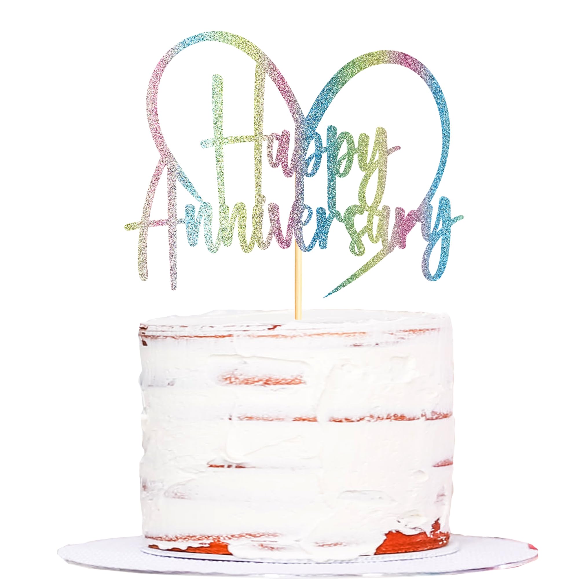 Sumerk 1 PC Happy Anniversary Cake Topper Anniversary Party Cake Decorations Rainbow