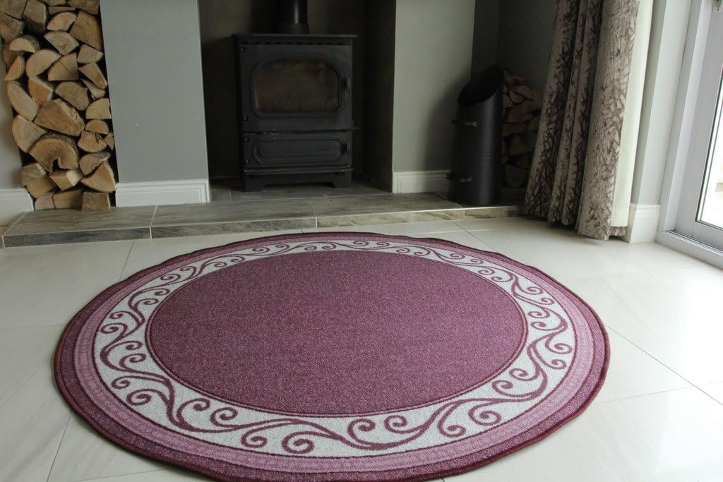 Large Rubber Backed Circle Area Rug Easy Clean Purple