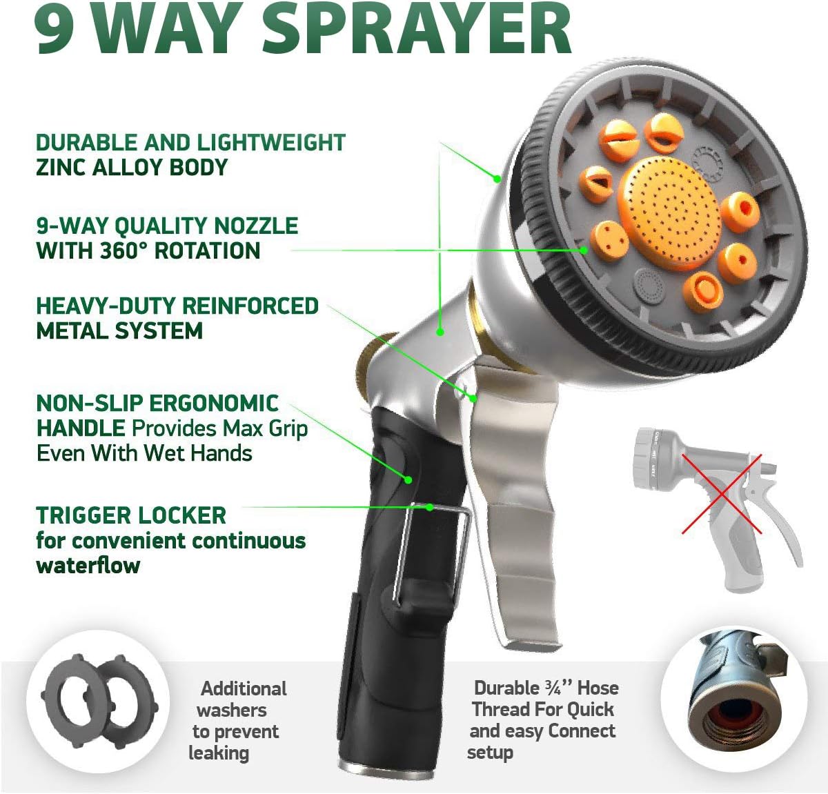 [7 in 1] Garden Hose Expandable Set 50ft - Superior Strength 3750D / 4-Layers Latex/Extra-Strong Brass Connectors / 10-Way Durable Zinc Water Spray Nozzle, 2-Way Pocket Flexible Splitter (50 Feet) : Garden & Outdoor