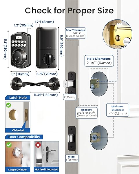 VEISE KEYLESS ENTRY DOOR LOCK WITH 2 LEVER HANDLES – ELECTRONIC KEYPAD DEADBOLT, EASY INSTALLATION DIGITAL SMART FRONT DOOR LOCK SET, MATTE BLACK