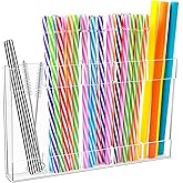 9.8”Large Acrylic Straw Holder for Cabinet Door - Reusable Tumbler Straw Organizer Storage Rack for Counter Cupboard Door Mounted (Transparent),Space Saving Kitchen Accessories Container