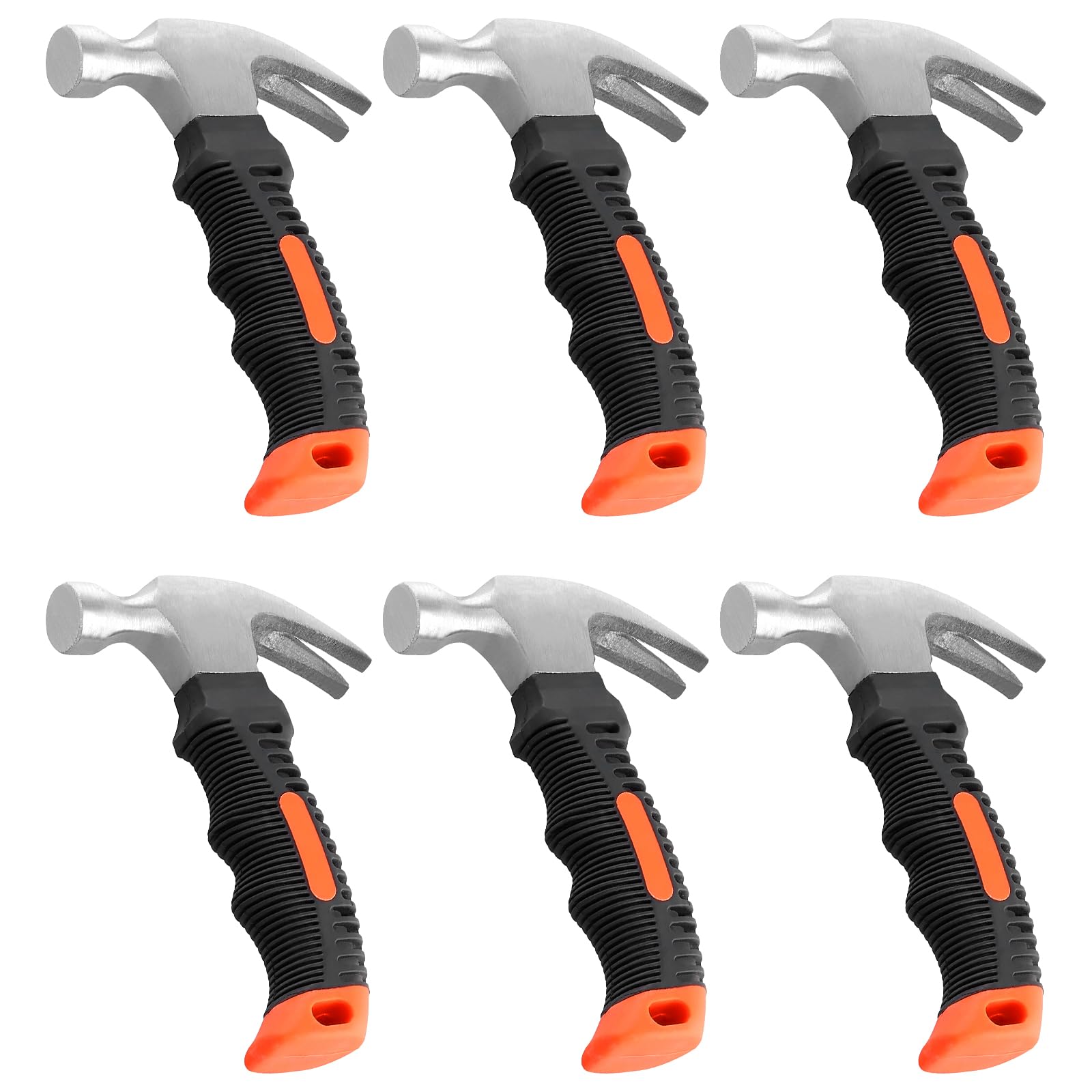 HAKZEON 6 Pack 8oz Small Hammer, Mini Claw Hammer Set, Stubby Pin Hammer Nails Tool with Non-Slip Handle for Picture Hanging, Home, DIY, Red