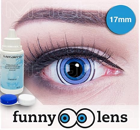 Farbige blaue Funnylens Mini Sclera 'Rinnegan Samsara' Kontaktlinsen Lenses inkl. 60 ml Pflegemittel und Behälter, weich ohne