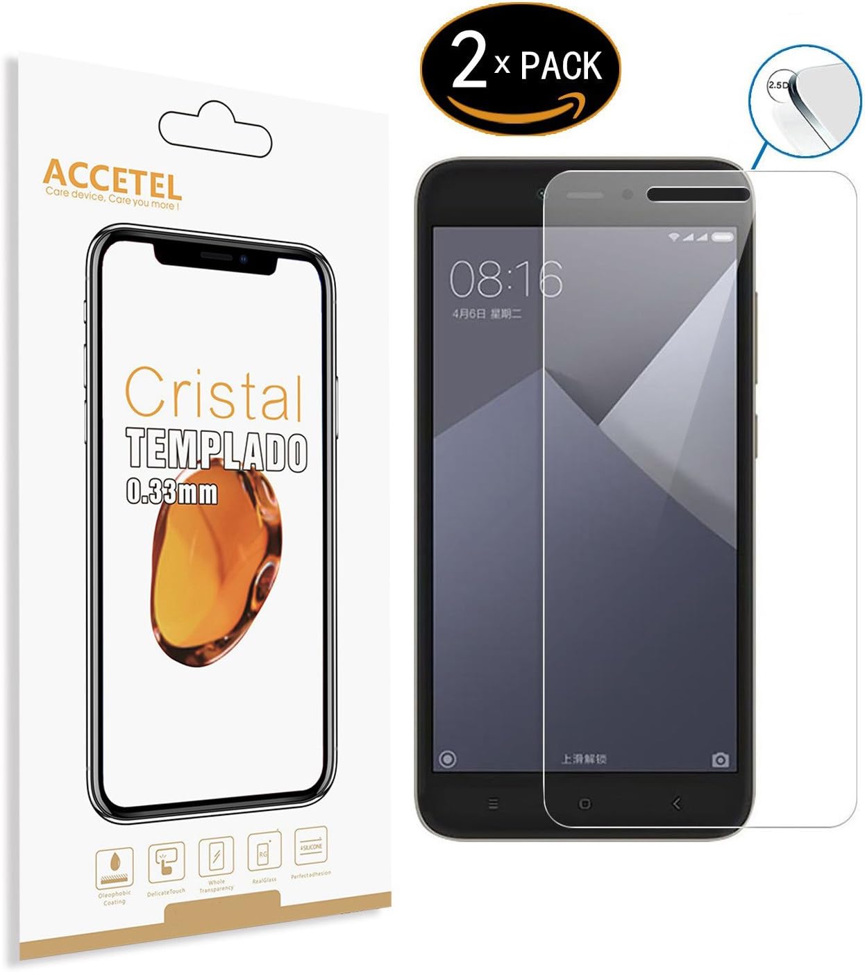Screen protector for RedMi Note 5A/5A Prime shatterproof screen protector tempered glass film compatible with RedMi Note 5A/5A Prime 5.5'' inches transparent 2-PACK