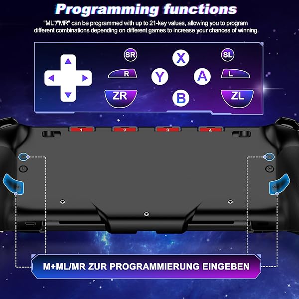 GAMMEEFY SWITCH CONTROLLERS, HALL EFFECT JOYSTICK SWITCH JOYPAD FORSWITCH/OLED, FULL-SIZE GRIP WIRELESS SWITCH PRO CONTROLLER WITH 9 COLOR LIGHTS. IDEAL FOR THOSE WHO PREFER HANDHELD MODE