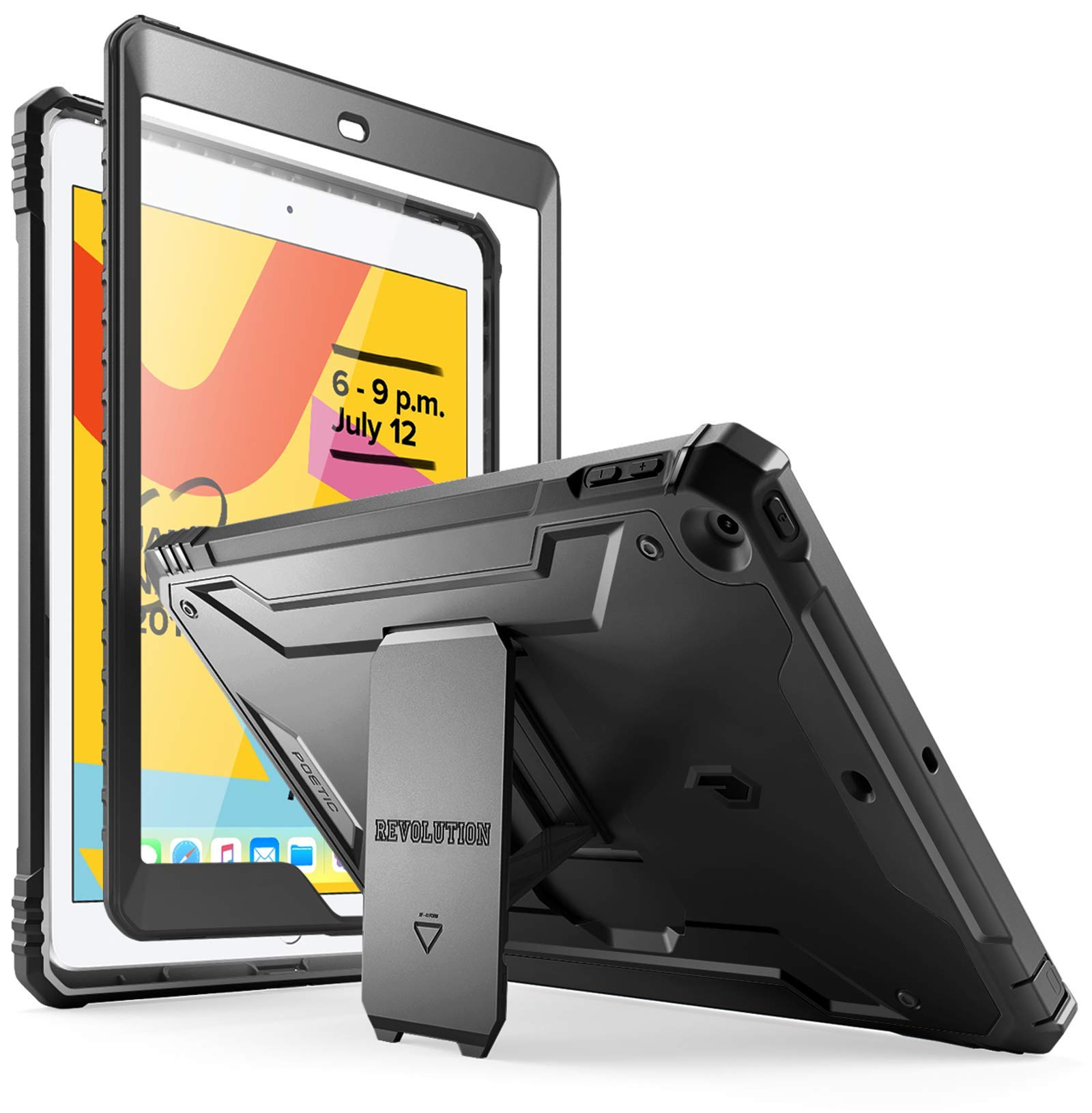 Poetic Revolution Case Designed for iPad 10.2 9th Generation (2021) / 8th Gen (2020) /7th Gen (2019) Case, Full-Body Rugged Shockproof Protective Cover with Kickstand Built-in Screen Protector, Black