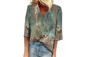 USCHARM Plus Size Henley Tops for Women Floral Button Down Graphic Tees Casual Short Sleeve Boho Tunic Blouse with Pocket