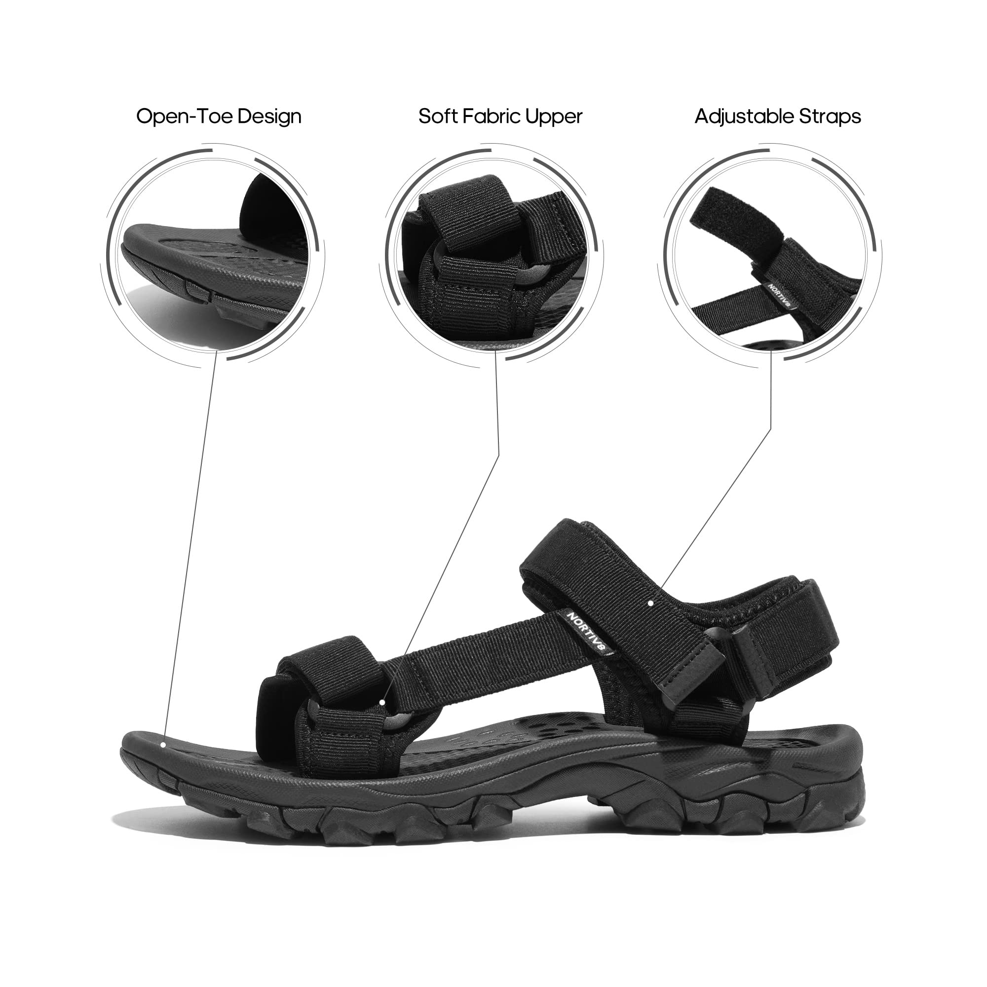 NORTIV 8 Herren Sommersandalen für Wandern Sport Outdoor Sandalen lässige Sommer Strandsandalen,Size 43,Alles Schwarz,LANGDO-2-E 3