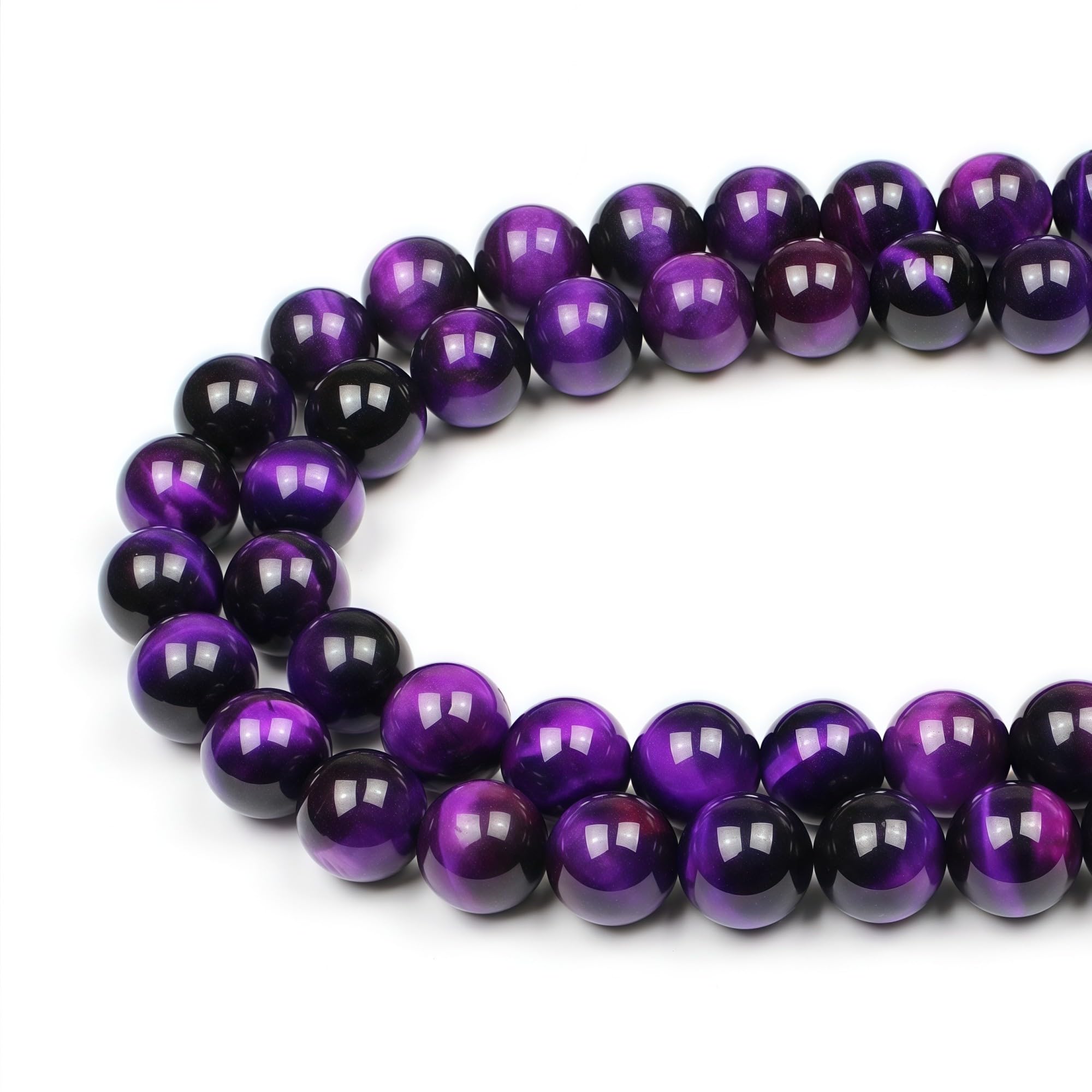 MJDCB Round Stone Beads 10mm Purple Tiger Eye Stone Loose Gemstone Beads for Jewelry Making Bracelet Necklace 35pcs
