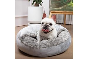 XAVARO Small Dog Bed with Blanket Removable Cover Cave Washable Cat Pet Bed for Crate Toy Puppy Donut Round Pad Plush Cozy Anti-Slip Bottom Gray 23X23X7 inch