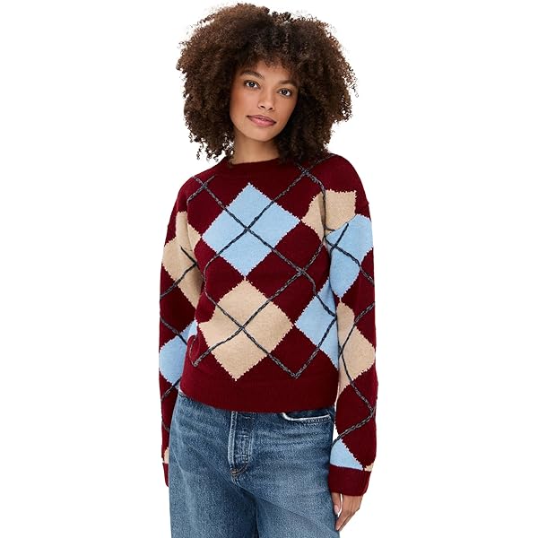English Factory Women's Argyle Knit Sweater, Navy Multi, XS at