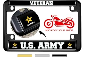 BESTLICENSEPLATEFRAMES [Officially Licensed Product] - Motorcycle Metal License Plate Frame Veteran U.S. Army with Star Logo Design - Black