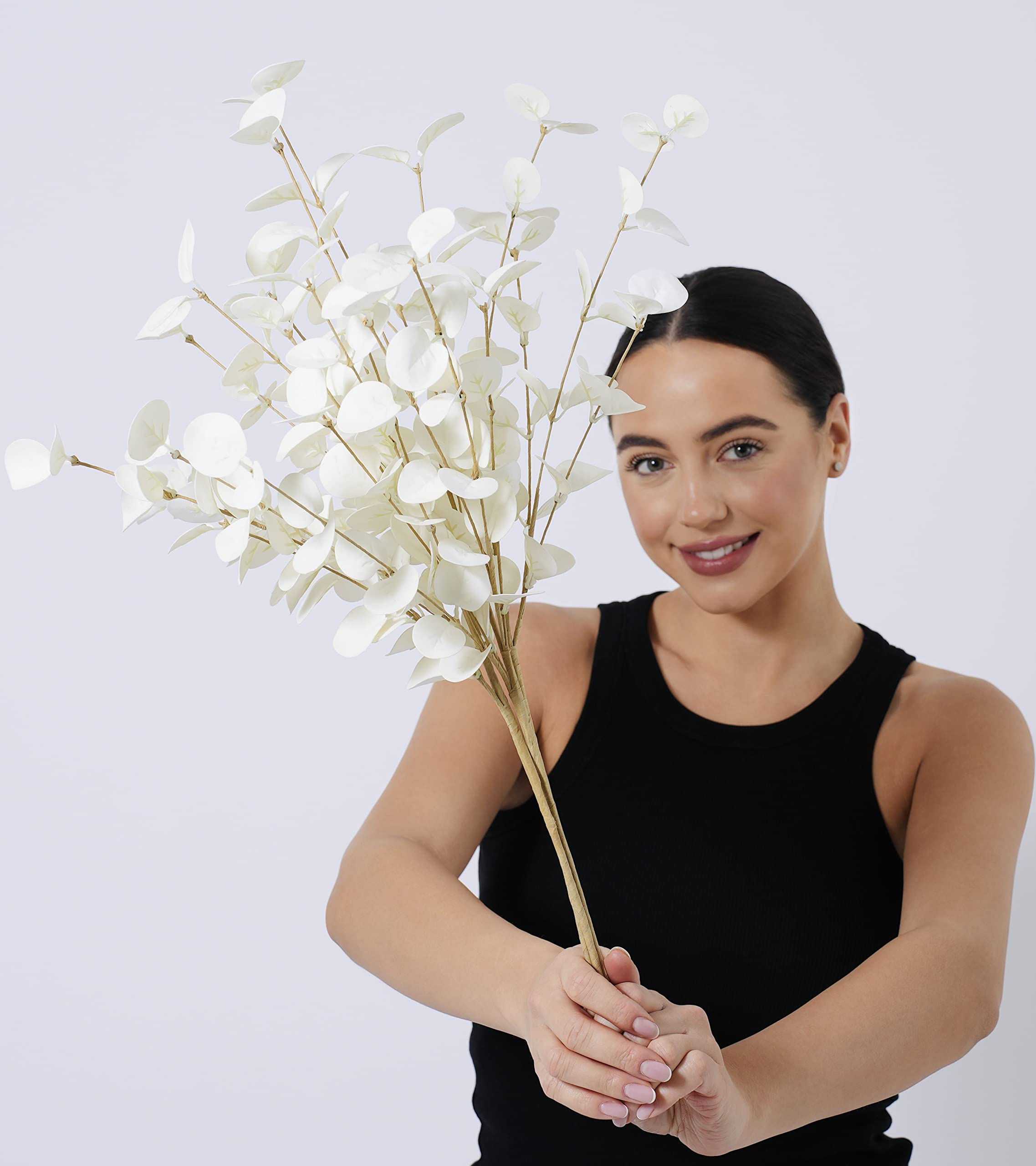 Sorola 3 Eucalyptus Stems Artificial Faux Branches Leaves 70cm Large Flower Bouquet Bunches Arrangements for Home Decor (White)