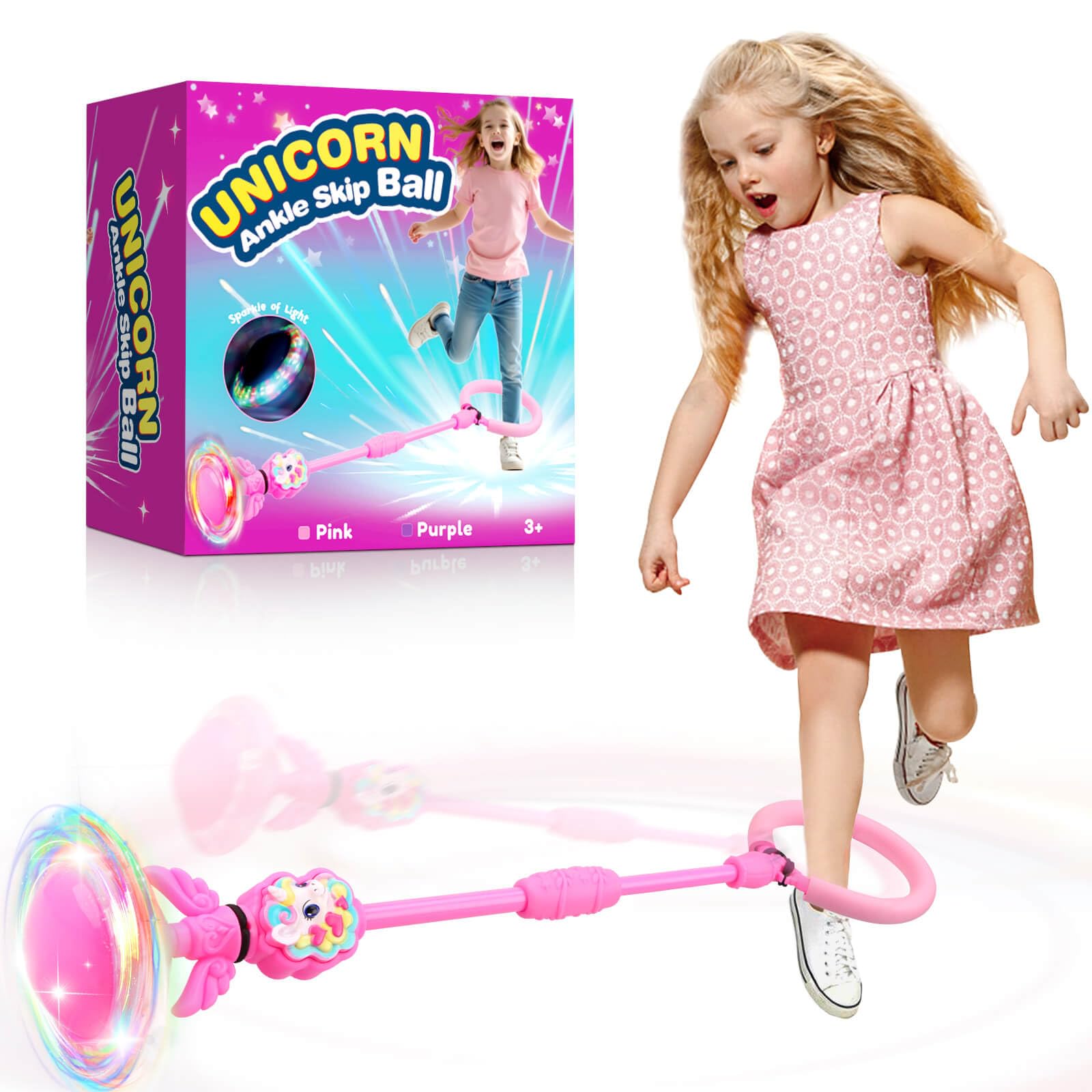 YOTOY Toys for Kids 3 4 5 6 7 8 9 10 Year Old: Unicorn Ankle Skip Ball for Girls 6-8 Birthday Party Gift for Kids 3+ Foldable Flashing Jumping Ball Garden Games Outdoor Toy for Boys Girls 8-12