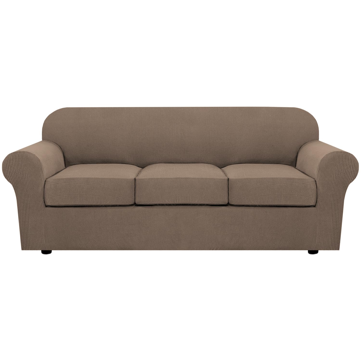 Photo 1 of H.VERSAILTEX 4 Piece Stretch Sofa Covers for 3 Cushion Couch Covers for Living Room Furniture Slipcovers (Base Cover Plus 3 Seat Cushion Covers) Upgraded Thicker Jacquard Fabric (Sofa, Macchiato)