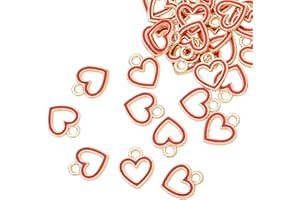 VIDRIO Pack of 80 Heart Circle Red Enamel Charms Gold Plated Colored Pendants Hawaii Style Accessories for Necklace Bracelet Jewelry Making DIY Crafting