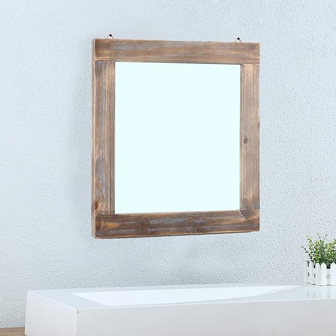 MBQQ Rustic Flat Wood Frame Hanging Wall Mirror Decorative Bathroom