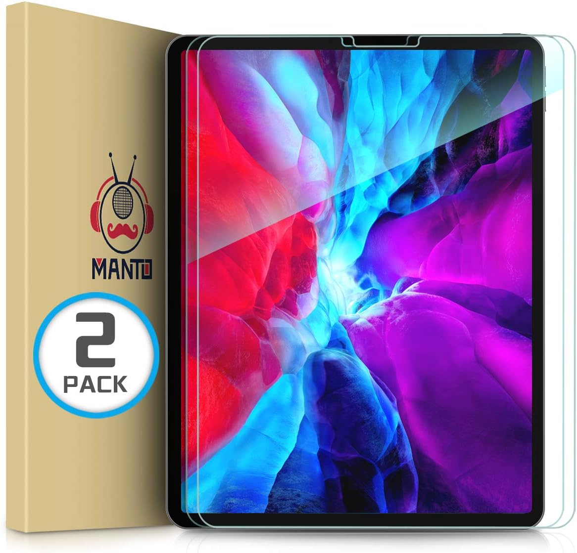 MANTO 2 Pack Screen Protector for iPad Pro 12.9 Inch 2018/2020 /2021, Premium Tempered Glass Film Ultra Clear Face ID Compatible 9H Hardness Anti-Scratch for iPad Pro 3th/4th/5th Generation
