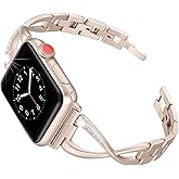 Secbolt Bands Compatible with Apple Watch Band 38mm 40mm 41mm 42mm 44mm 45mm 46mm 49mm Iwatch SE Series 11/10/9/8/7/6/5/4/3/2/1 Women Dressy Jewelry Metal Accessories Wristband Strap